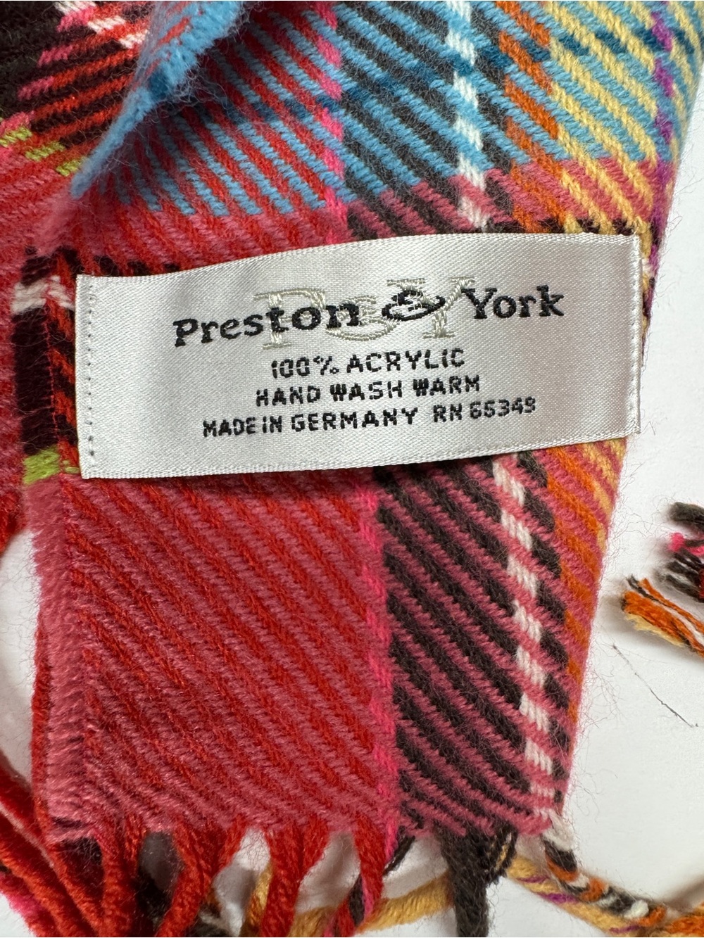 Preston & York Pink Plaid Fringe Scarf with Blue, Yellow and Black Accents - Picture 4 of 6